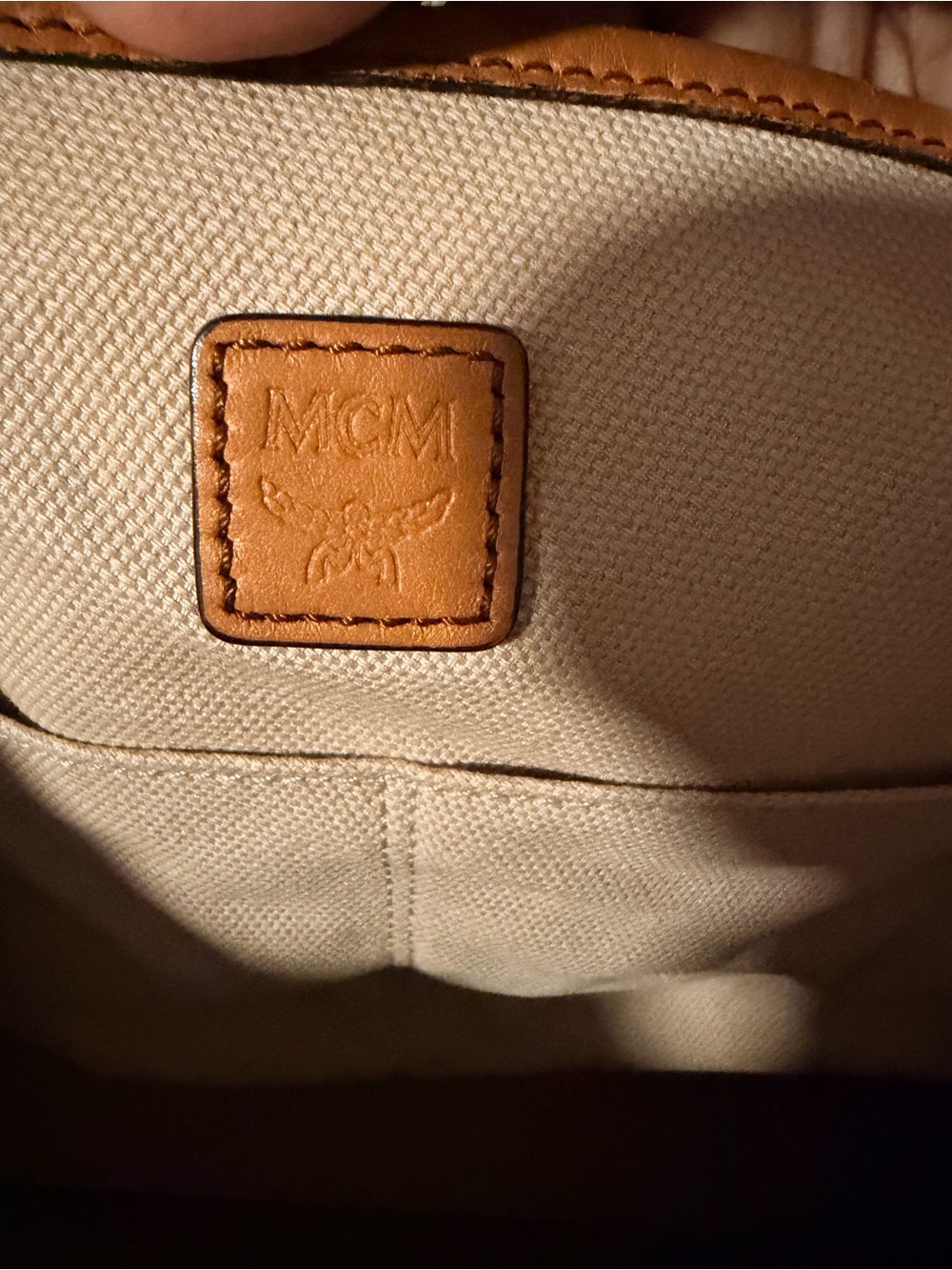 MCM Dark Brown Logo Tote with Tan Trim and Straps - Picture 5 of 8